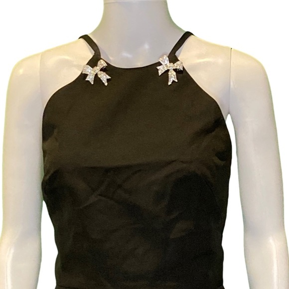 NWT Ieena for Mac Duggal 26618 Black Bow Halter Criss-Cross Column Gown - Sz 2 - Picture 5 of 11